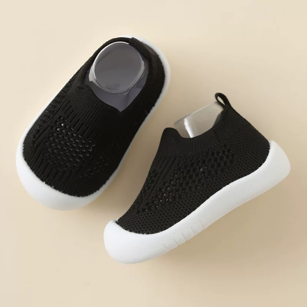 Chaussures Bébé Douces en Laine Brun clair avec Semelle Crème