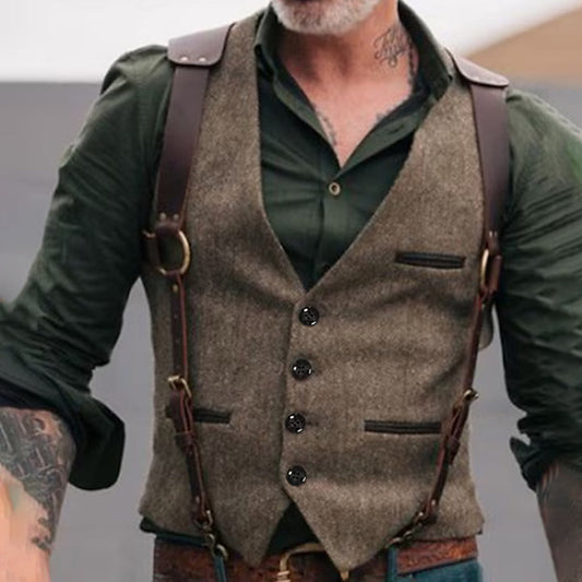 Gilet Tweed Brun Classique pour Homme - LuxeStyle