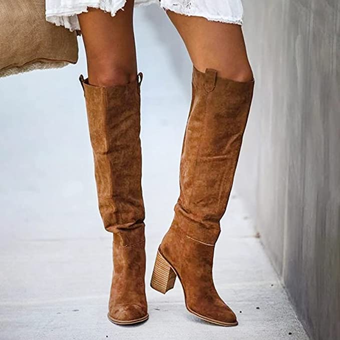 Bottes Femmes Western Chic à Talon Plat pour Tous les Jours