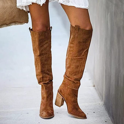 Bottes Femmes Western Chic à Talon Plat pour Tous les Jours