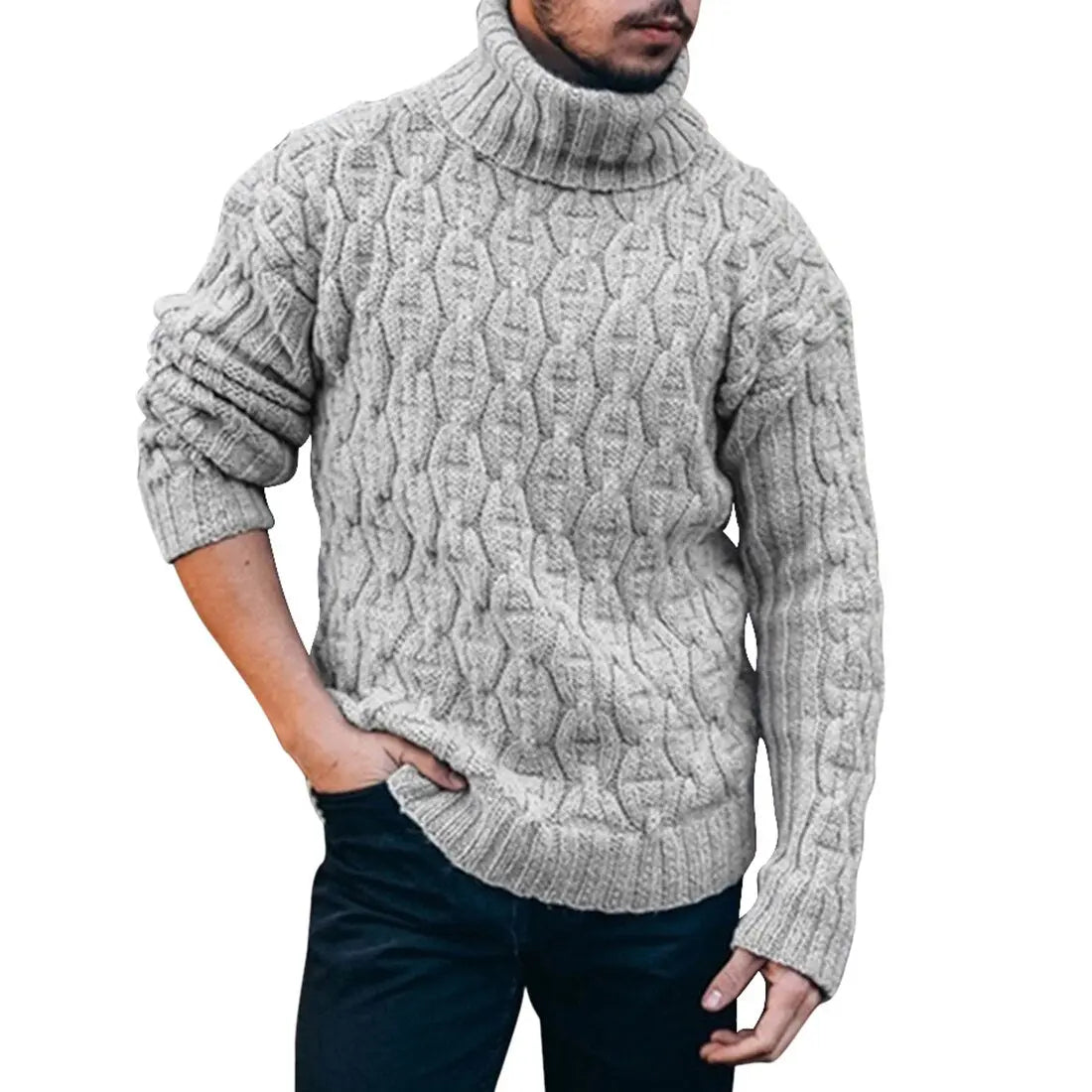 Pull Homme Laine Grise Col Roulé Douillet - LuxeStyle