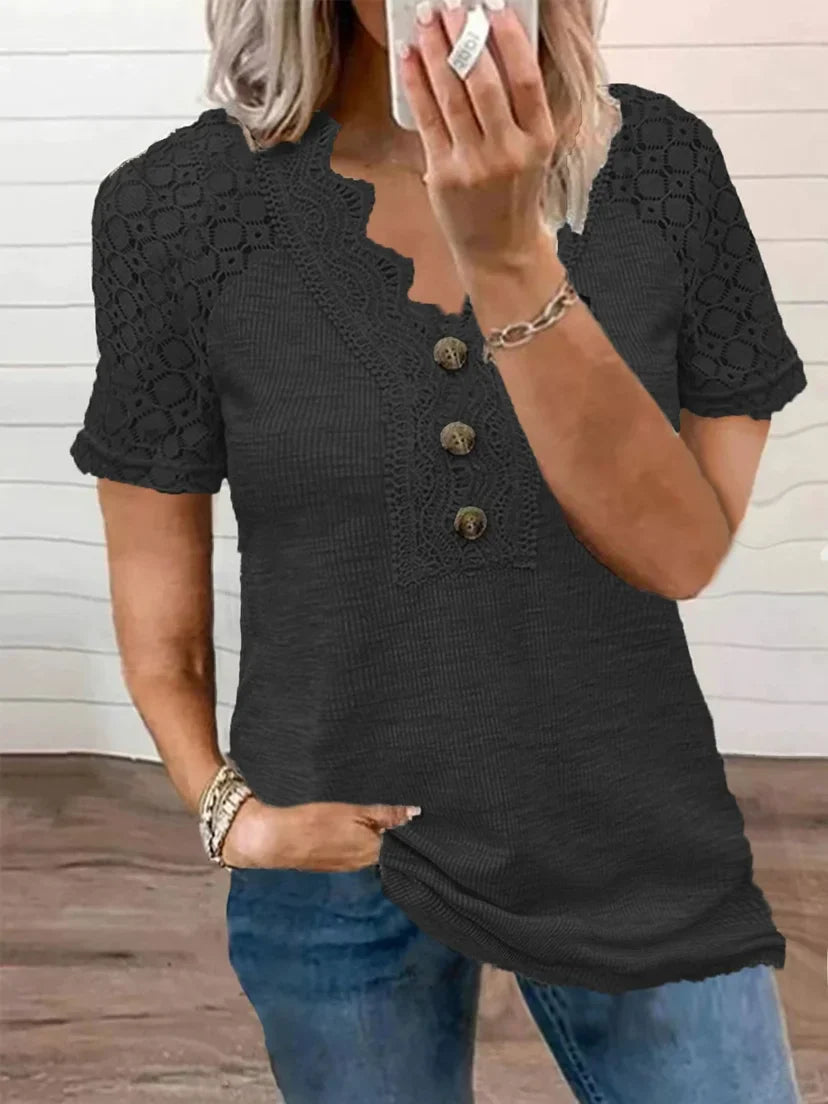 T-Shirt Été Femelle Décolleté en Dentelle