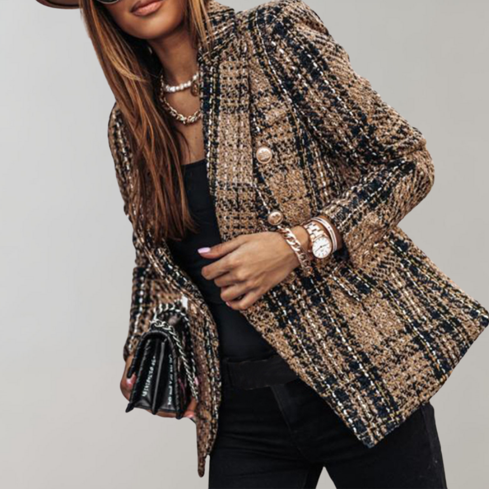 Blazer Chic à Carreaux Manches Longues - LuxeStyle