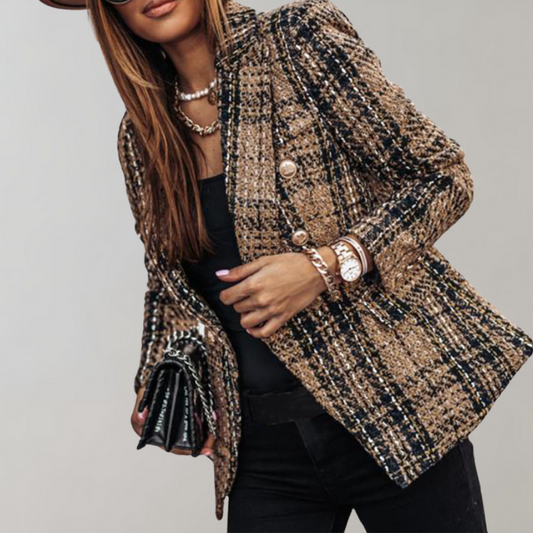 Blazer Chic à Carreaux Manches Longues - LuxeStyle
