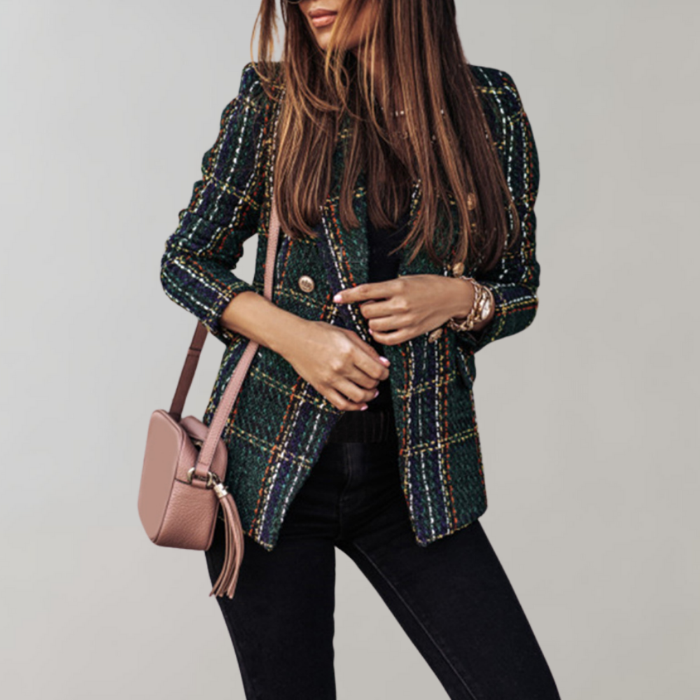 Blazer Chic à Carreaux Manches Longues