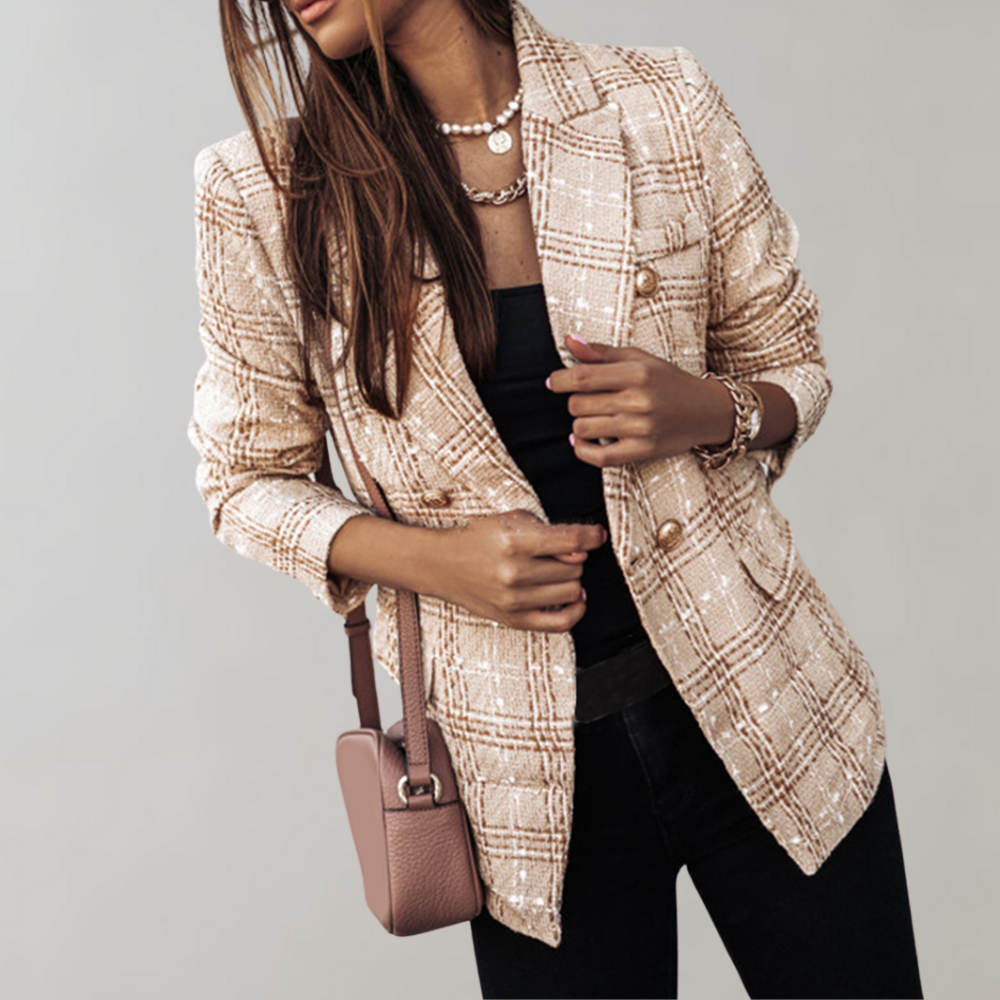 Blazer Chic à Carreaux Manches Longues