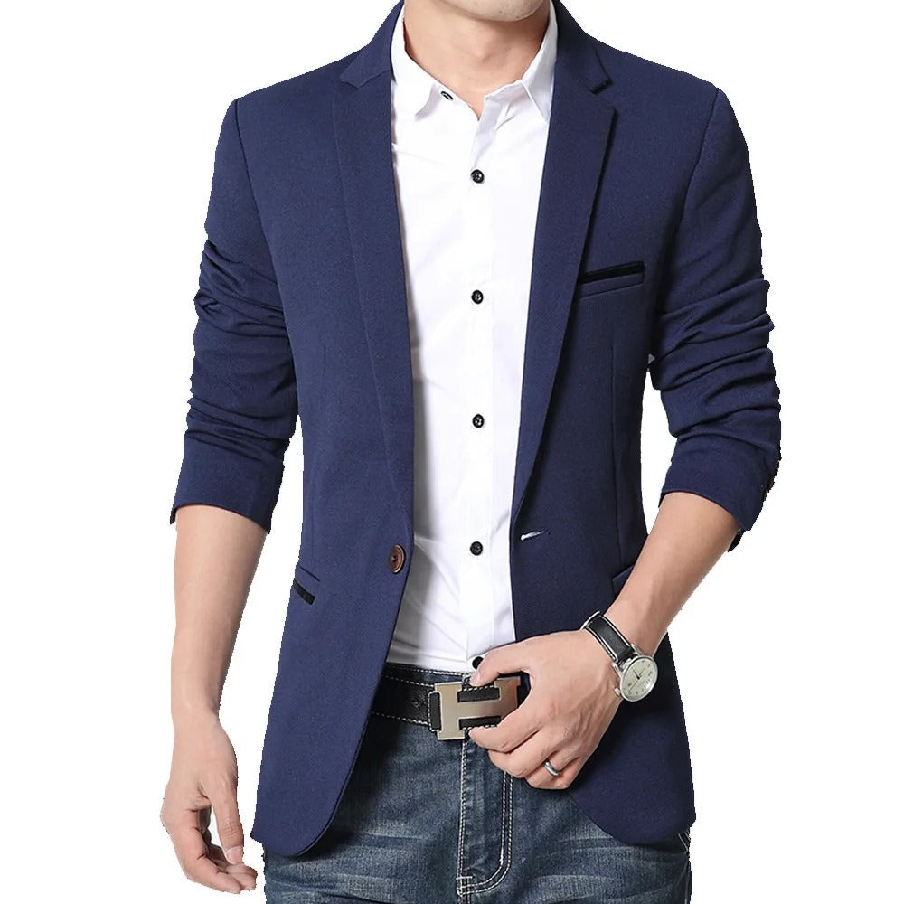 Veste Slim Homme - Blazer Élégant Un Bouton en Tissu Doux - LuxeStyle