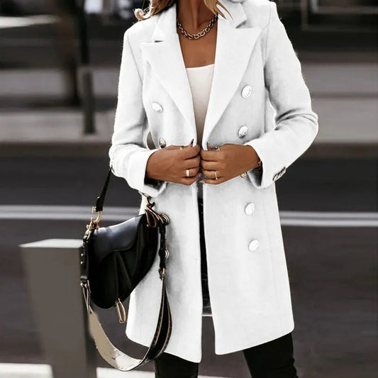 Manteau Réversible Femme Élégant en Laine Mélange avec Fermeture Boutons - LuxeStyle
