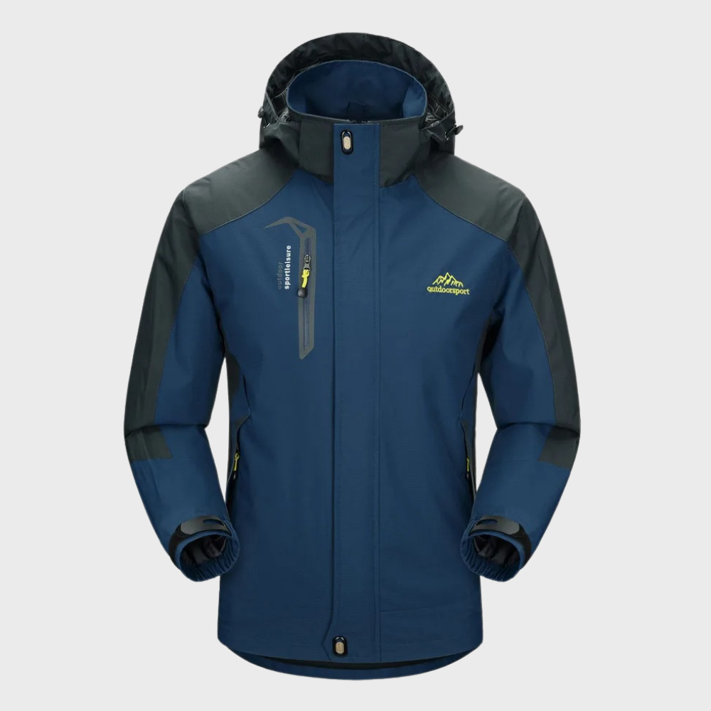 Veste de randonnée étanche bleu marine à capuche réglable