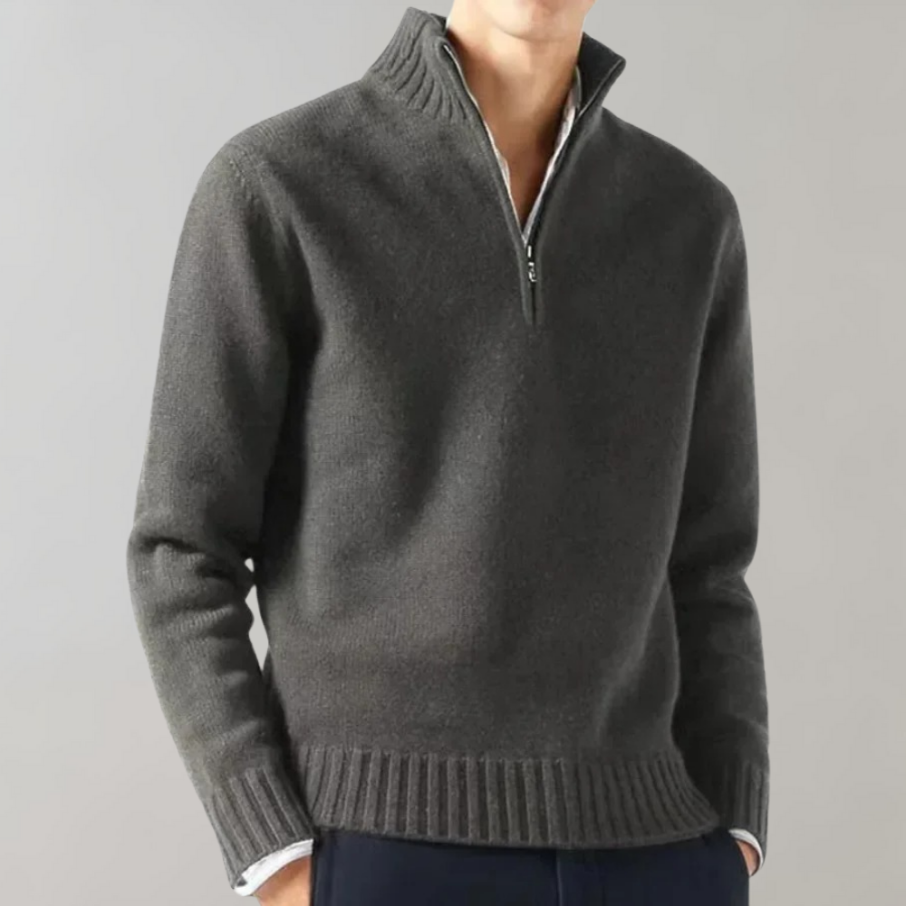 Pull Blanc Élégant à Fermeture Éclair pour Homme