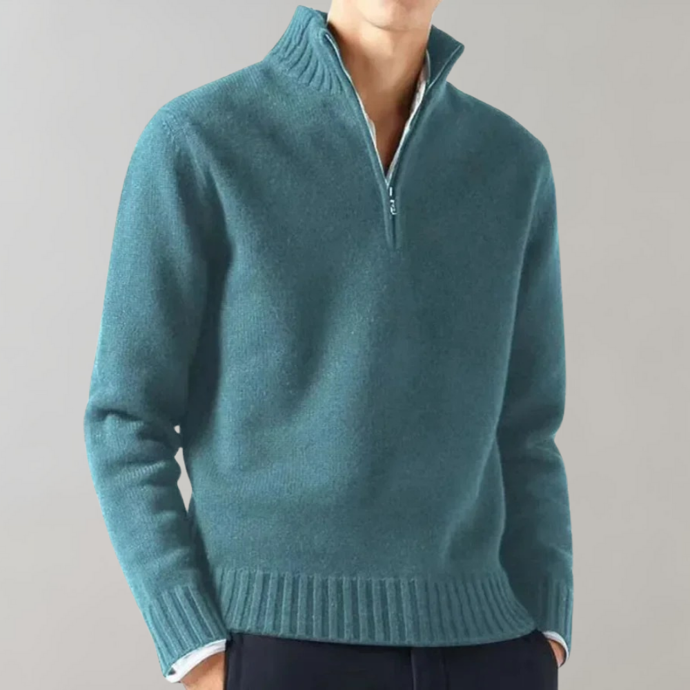 Pull Blanc Élégant à Fermeture Éclair pour Homme
