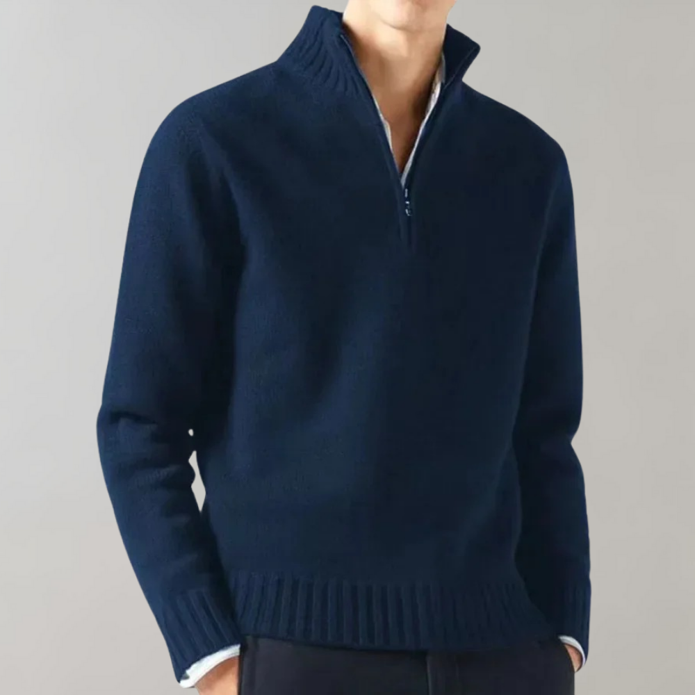 Pull Blanc Élégant à Fermeture Éclair pour Homme