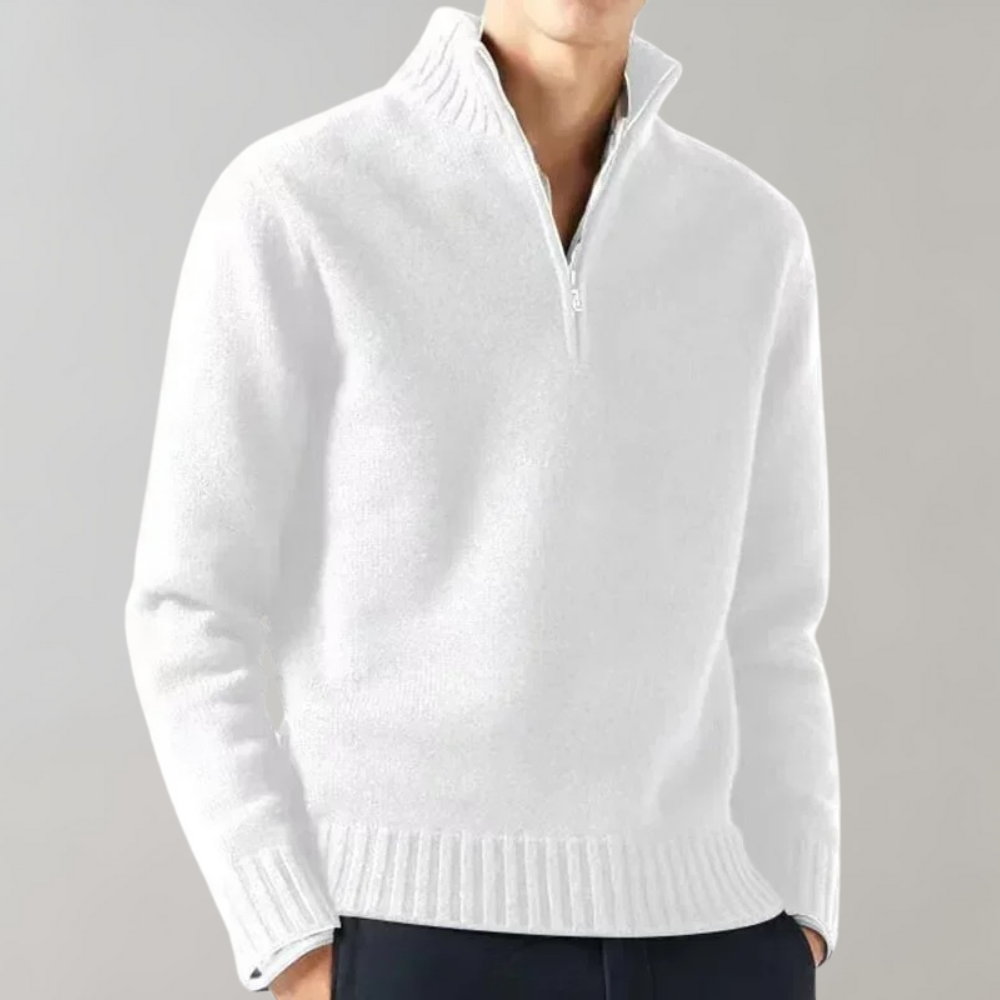 Pull Blanc Élégant à Fermeture Éclair pour Homme - LuxeStyle