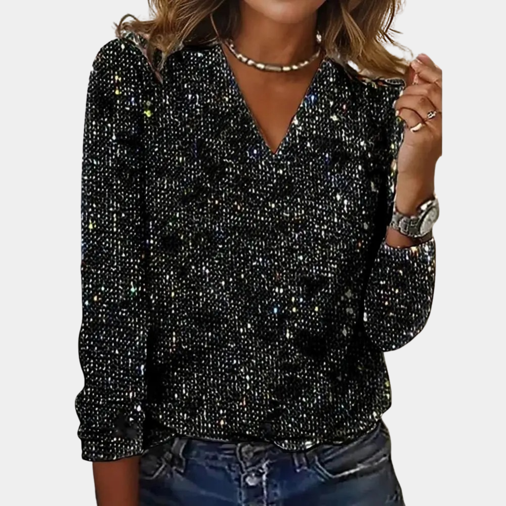 Blouse Pailletée Noir Féminine Manches Longues - LuxeStyle