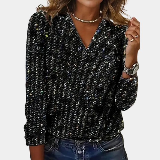Blouse Pailletée Noir Féminine Manches Longues - LuxeStyle