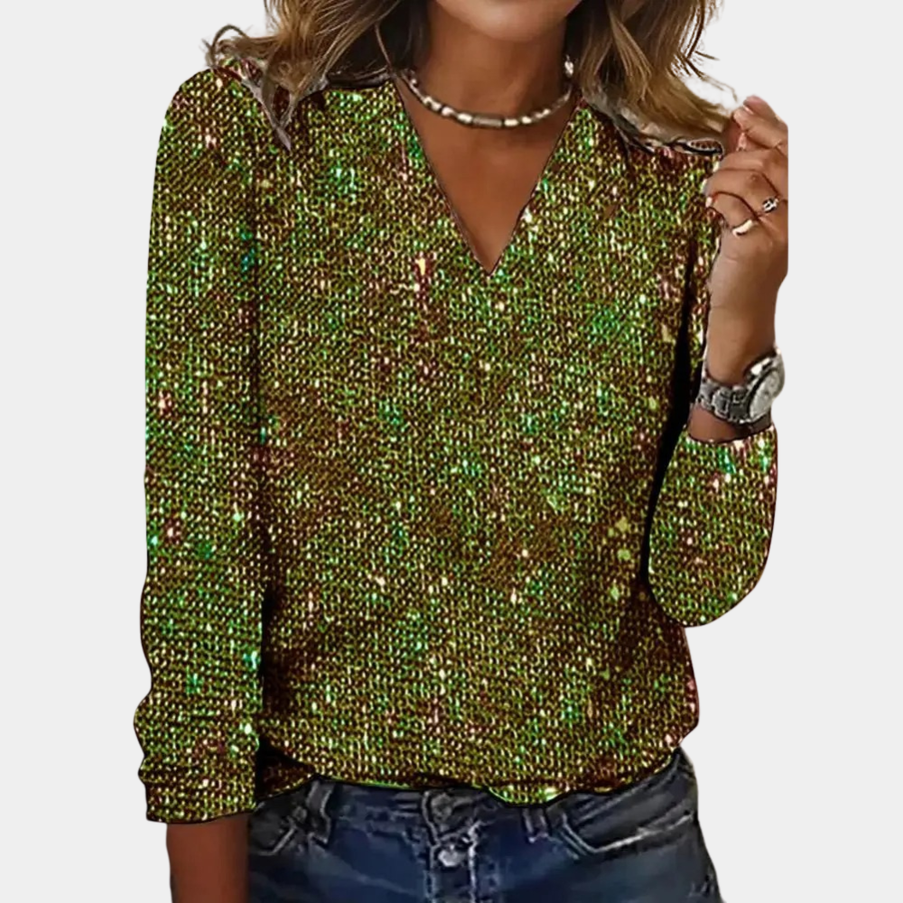 Blouse Pailletée Noir Féminine Manches Longues