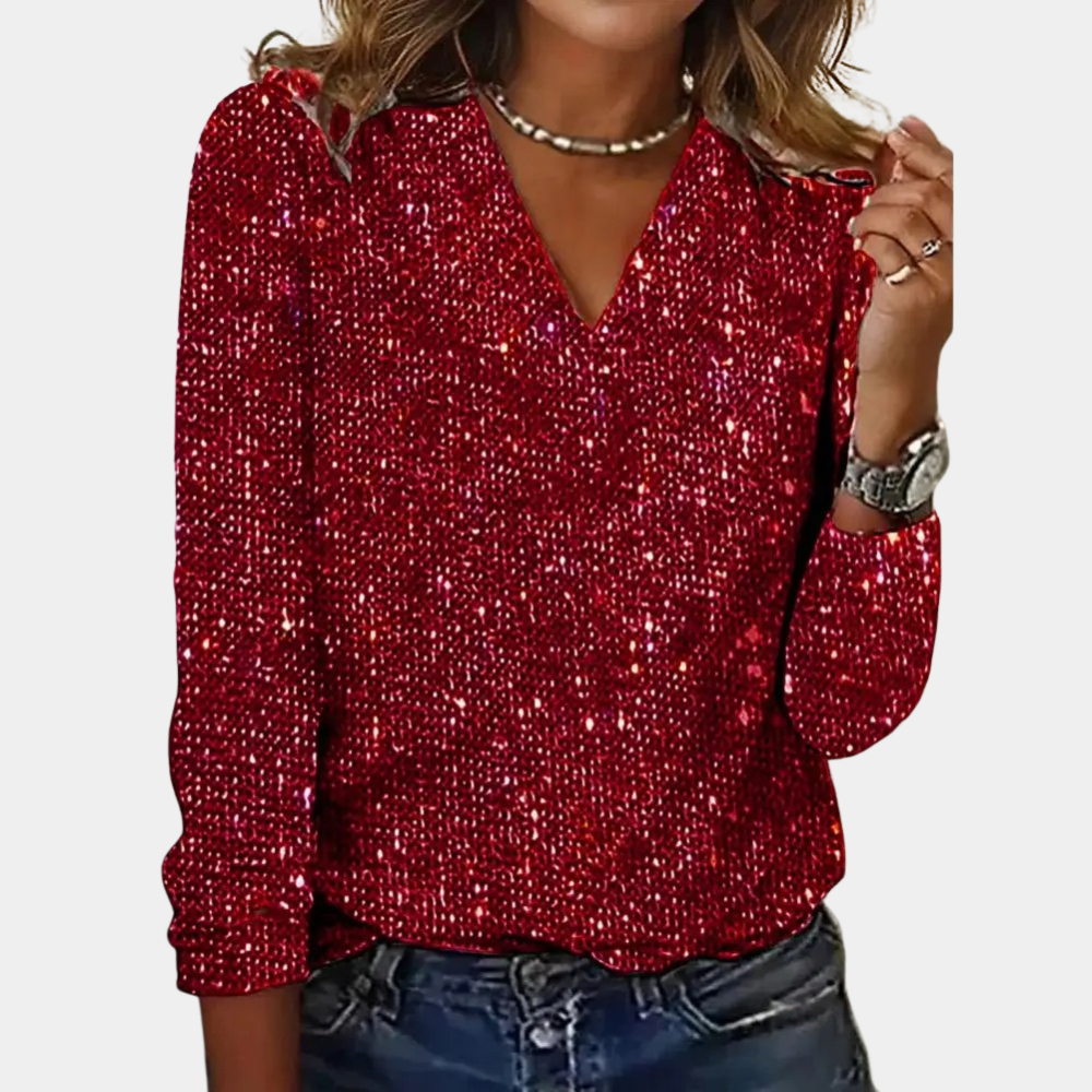 Blouse Pailletée Noir Féminine Manches Longues