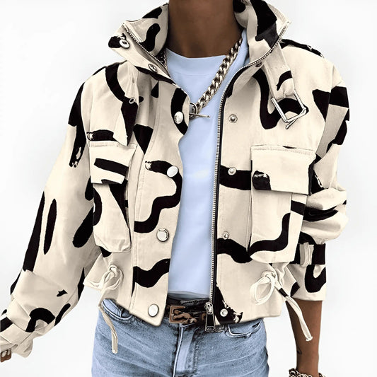Veste Femme Floral Élégante Manches Longues Fermeture Éclair - LuxeStyle