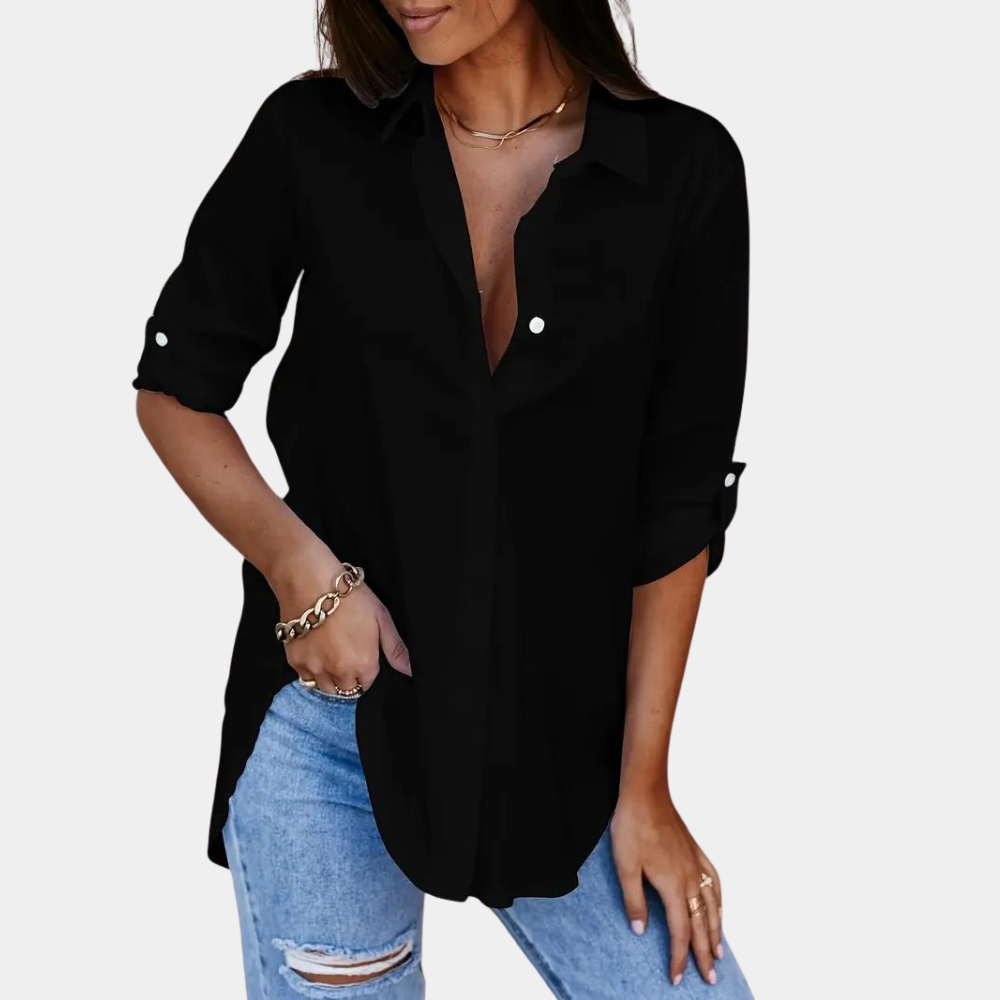 Blouse Femme Élégante à Manches Longues avec Col Boutonné - LuxeStyle