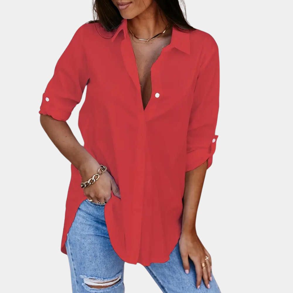 Blouse Femme Élégante à Manches Longues avec Col Boutonné