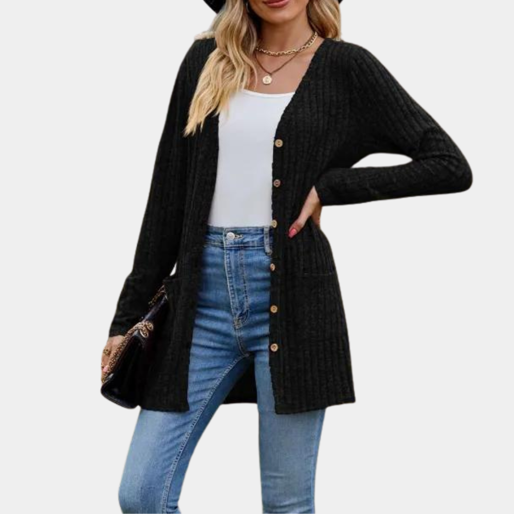 Cardigan Chic Décontracté avec Poches et Boutons