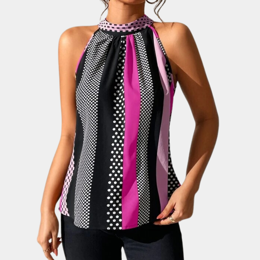 Débardeur Femme Col Montant Imprimé Géométrique - LuxeStyle