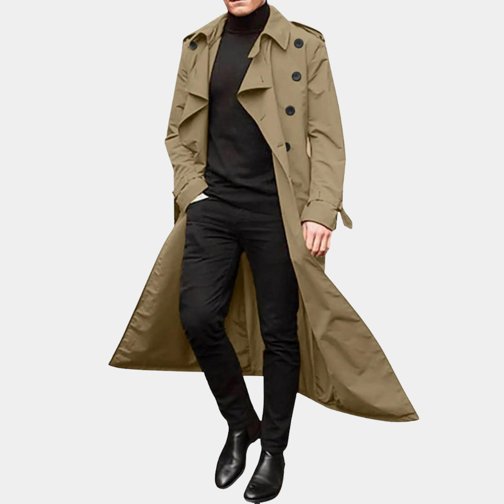 Trench Coat Homme Élégant - Veste Longue Imperméable Moderne - LuxeStyle
