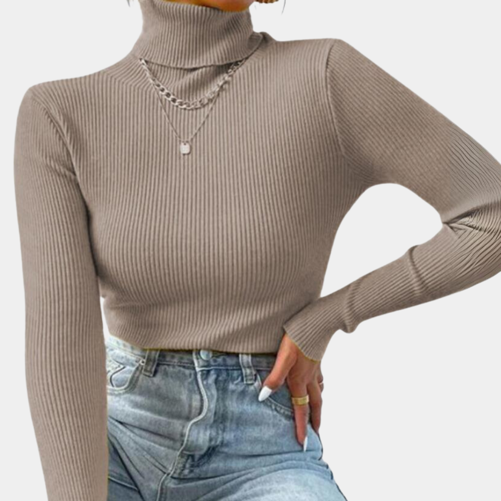 Pull Femme Col Roulé Manches Longues Hiver