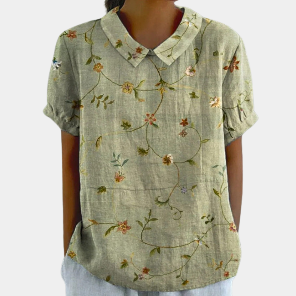 Blouse Été Femelle - Haut Détendu à Manches Courtes avec Imprimé Floral