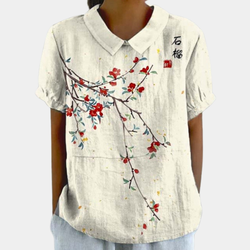 Blouse Été Femelle - Haut Détendu à Manches Courtes avec Imprimé Floral