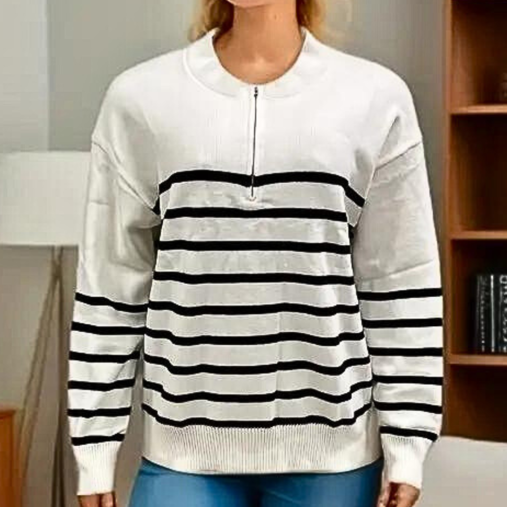 Citlali - Pull Zippé à Rayures Pour Femme
