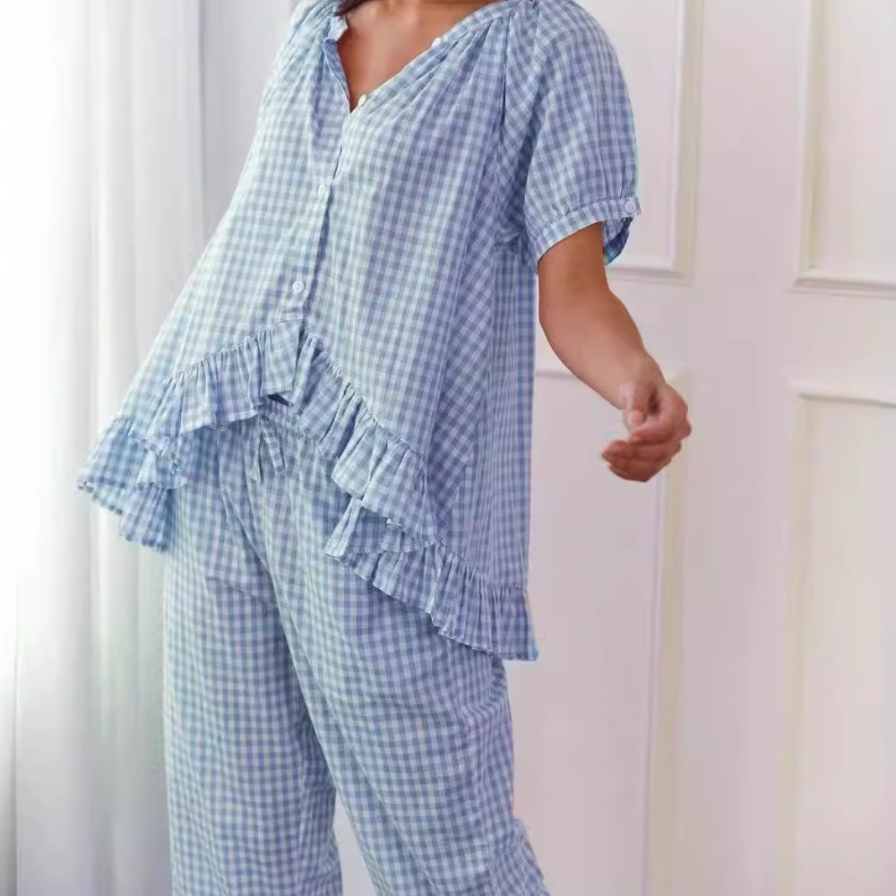 Pyjama Femme Décontracté à Fleurs pour Maison et Nuit