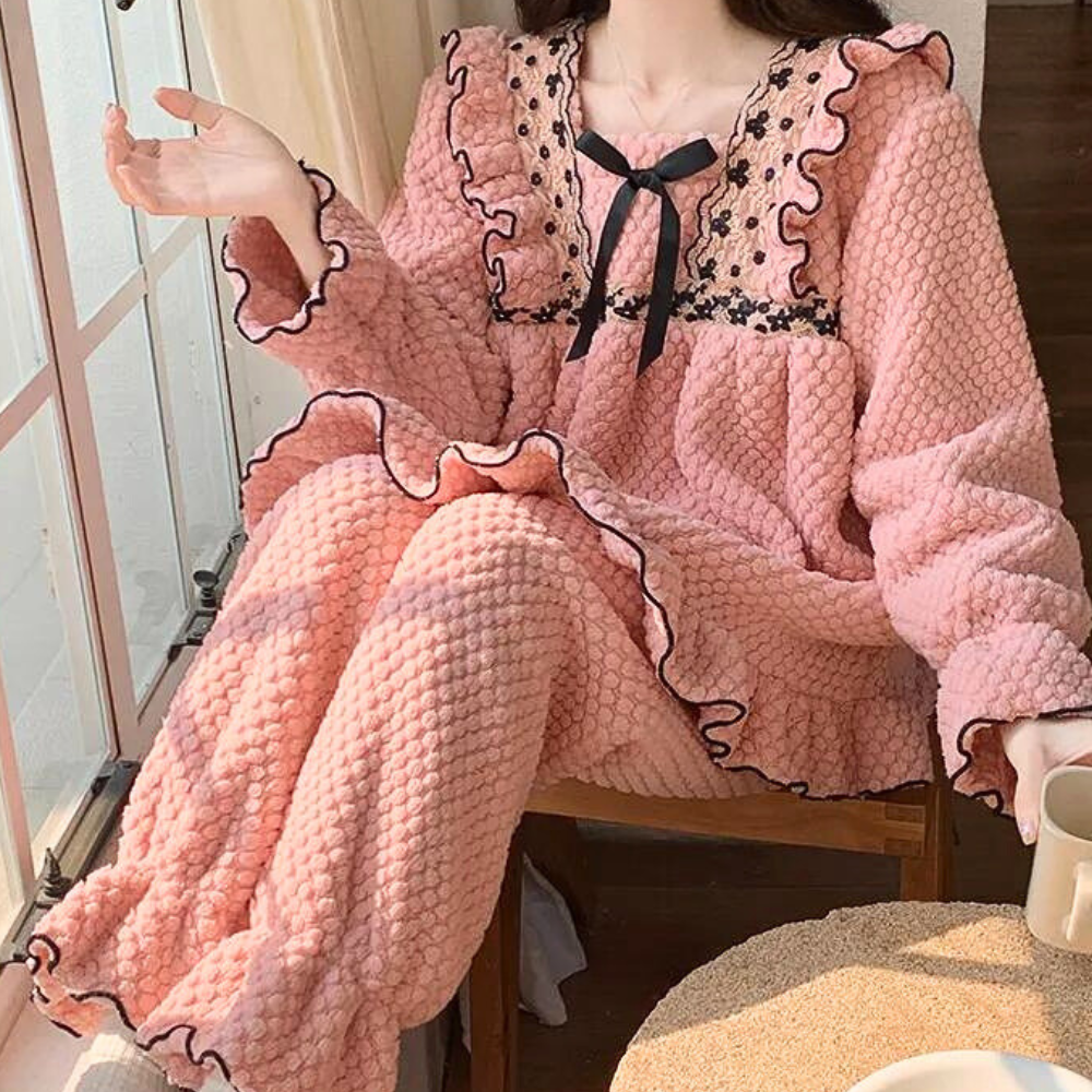Pyjama Femme 2 Pièces Douillet Rose Fleur - LuxeStyle