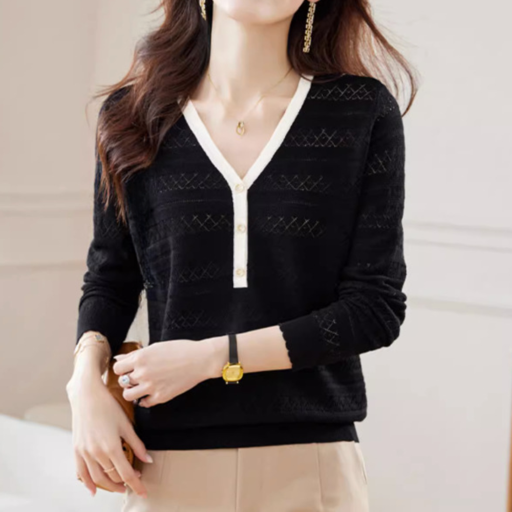 Lioren - Pull en V sophistiqué pour femme