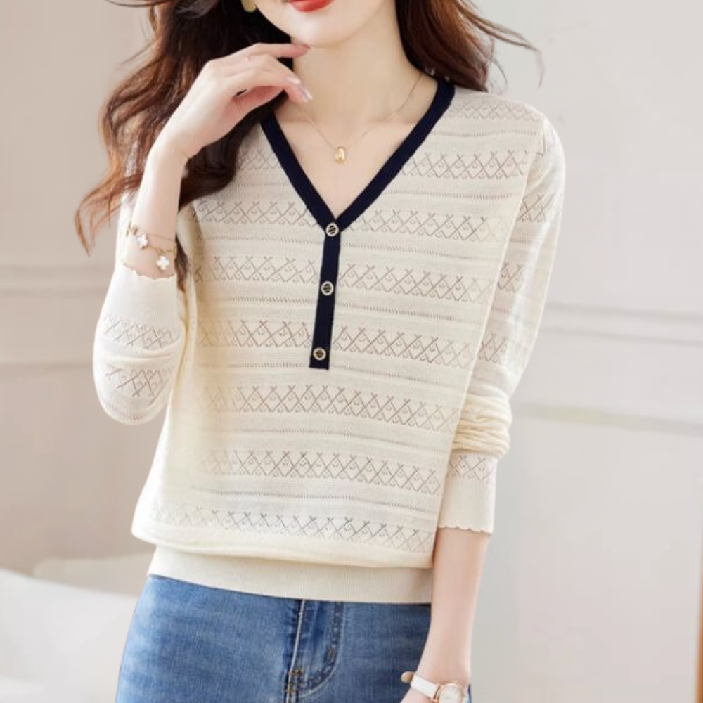 Lioren - Pull en V sophistiqué pour femme