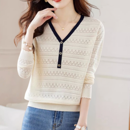 Lioren - Pull en V sophistiqué pour femme