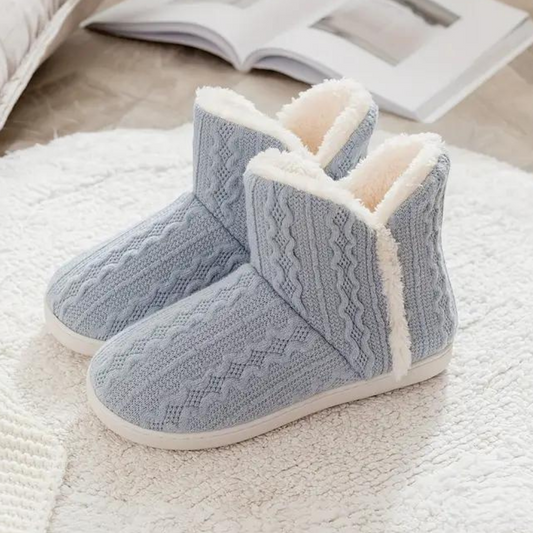 Chaussons Tricotés Bleu Froid avec Doublure Chaude - LuxeStyle