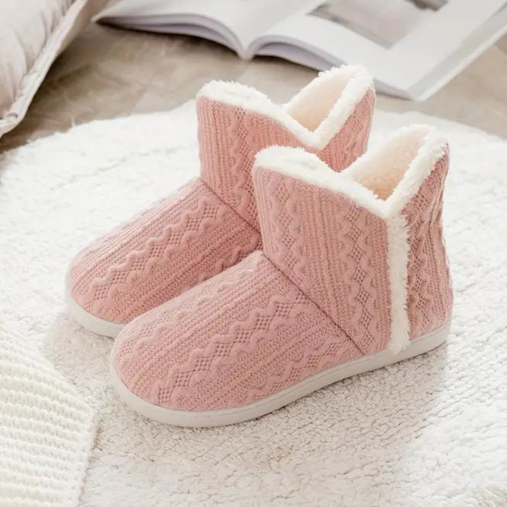Chaussons Tricotés Bleu Froid avec Doublure Chaude