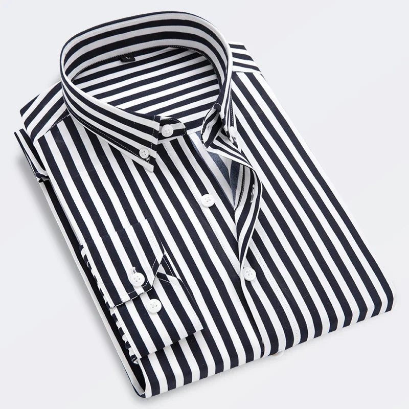 Chemise Rayée Élégante pour Homme Manches Longues Taille Affûtée