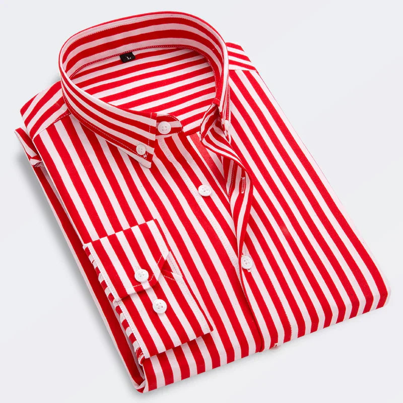 Chemise Rayée Élégante pour Homme Manches Longues Taille Affûtée