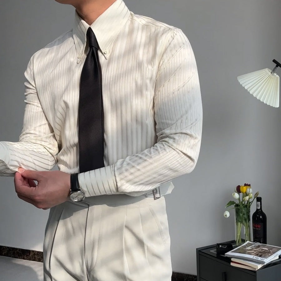 Chemise Homme Rayée Élégante Col Large - LuxeStyle