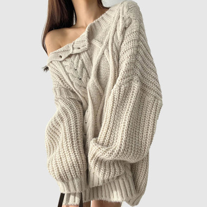 Pull Femme Élégant Col Dégagé Hiver