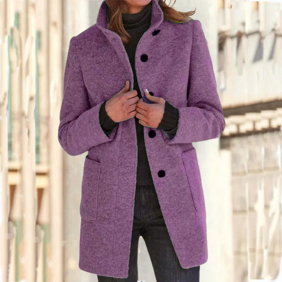 Manteau Femme Hiver au Col Montant et Manches Longues