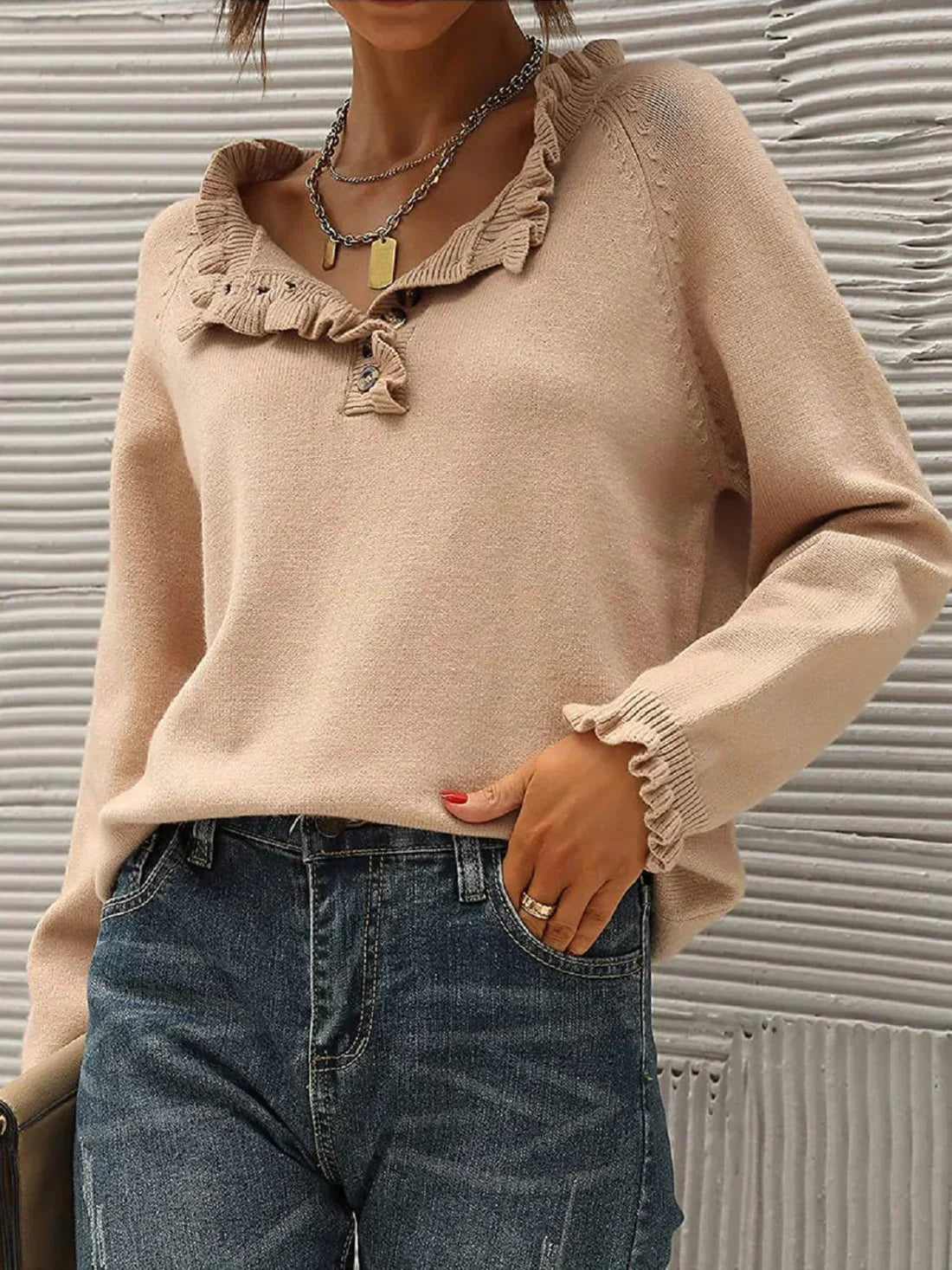 Pull Femme Chaleureux Col Rond Beige - LuxeStyle