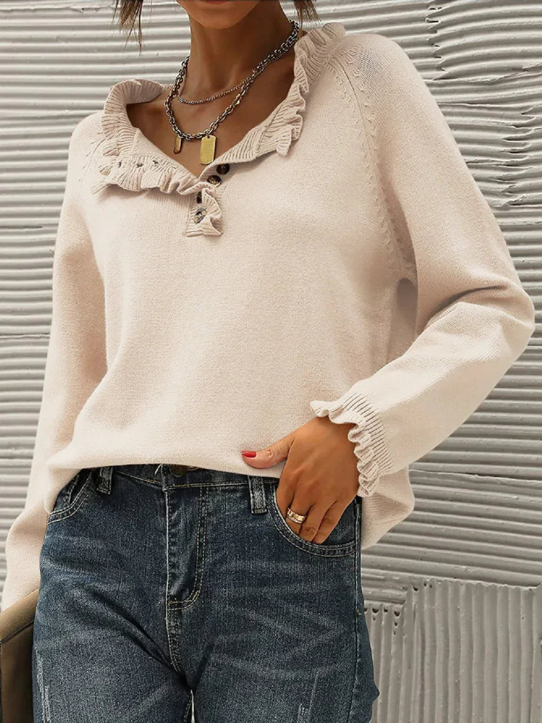 Pull Femme Chaleureux Col Rond Beige