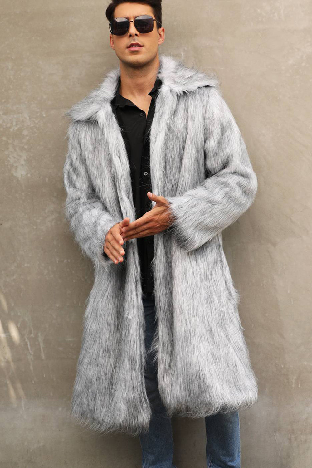 Manteau Homme Hiver Doublé Col Évasé avec Imitation Fourrure