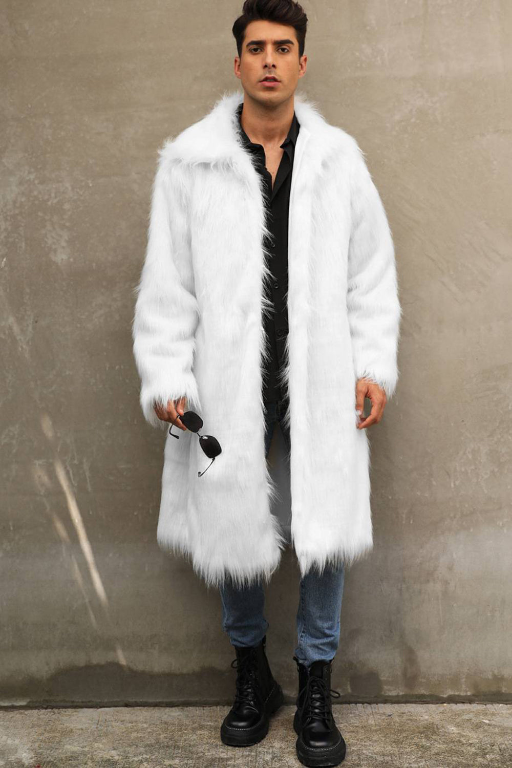 Manteau Homme Hiver Doublé Col Évasé avec Imitation Fourrure