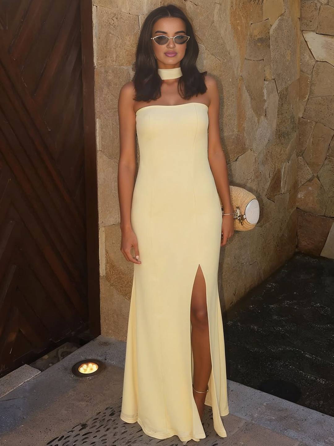 Robe de Soirée Élégante Femme – Robe Longue Glamour sans Manches pour Mariage et Fêtes