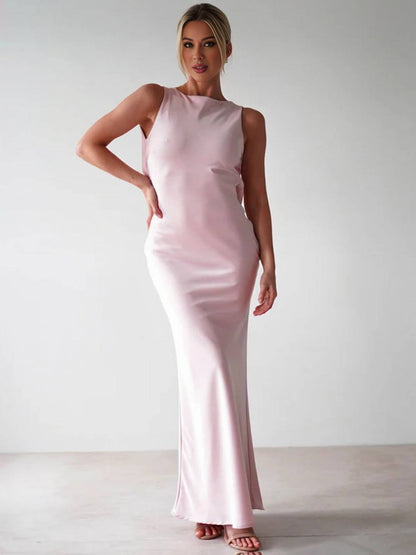 Robe de Soirée Élégante pour Femme – Longue et Sans Manches avec Dos Nu