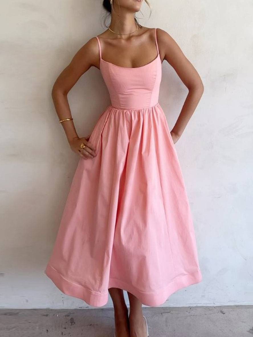 Robe de Soirée Élégante Femme - Robe Courte A-Ligne avec Décolleté et Bretelles Délicates
